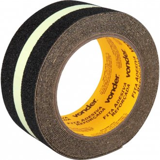 Fita antiderrapante 50 mm x 5 m, preta com faixa neon fotoluminescente, VONDER