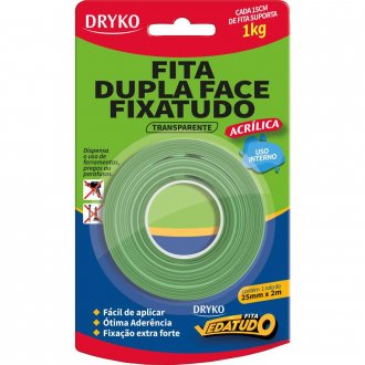 Fita dupla face acr�lica, transparente, 25 mm x 2 m, Vedatudo DRYKO