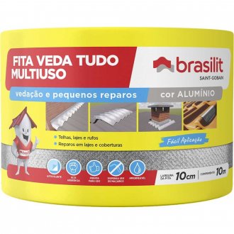 Fita autoadesiva com pel�cula em alum�nio, 10 cm x 10 m, VEDA TUDO BRASILIT QUARTZOLIT