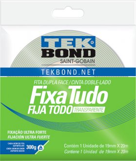 Fita dupla face acr�lica, 19 mm x 20 m, uso interno, fixa tudo, TEK BOND