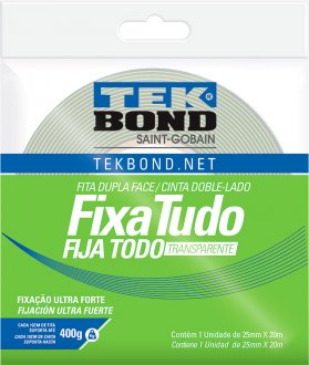 Fita dupla face acr�lica, 25 mm x 20 m, uso interno, fixa tudo, TEK BOND