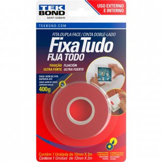 Fita dupla face acr�lica, 12 mm x 2 m, uso externo, fixa tudo, TEK BOND