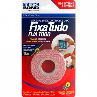 Fita dupla face acr�lica, 25 mm x 2 m, uso externo, fixa tudo, TEK BOND