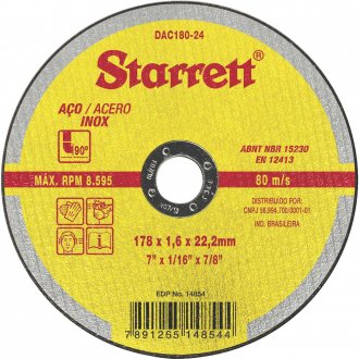 Disco de corte 178 mm x 1,6 mm x 22,23 mm, DAC180-24, STARRETT