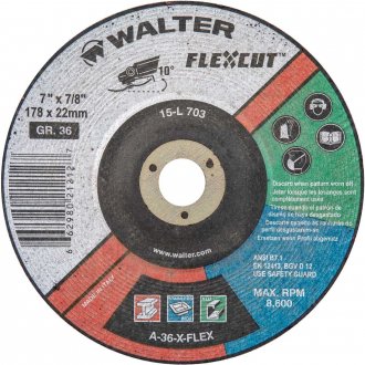 Disco de desbaste 180 mm x 22 mm, gr�o 36, para uso geral, FLEXCUT, 15-L 703, WALTER