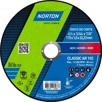 Disco de corte, 115 mm x 1 mm x 22,23 mm, para a�o, CLASSIC AR102, NORTON