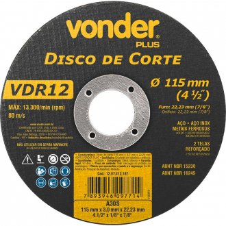 Disco de corte 115 mm x 3 mm x 22,23 mm VDR12 VONDER PLUS