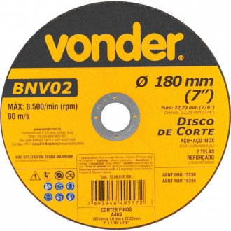 Disco de corte 180 mm x 1,6 mm x 22,23 mm, BNV 02, VONDER