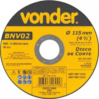 Disco de corte 115 mm x 1 mm x 22,23 mm, BNV 02, VONDER