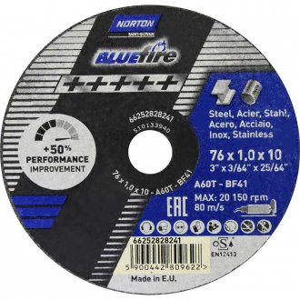 Disco de corte 76 mm x 1 mm x 10 mm, T41 Bluefire, NORTON