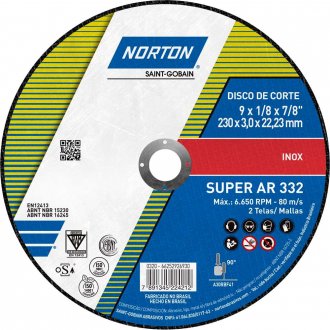 Disco de corte 230 mm x 3 mm x 22,23 mm, AR332, NORTON