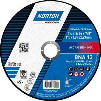 Disco de corte, 115 mm x 1 mm x 22,23 mm, novo BNA12 NORTON