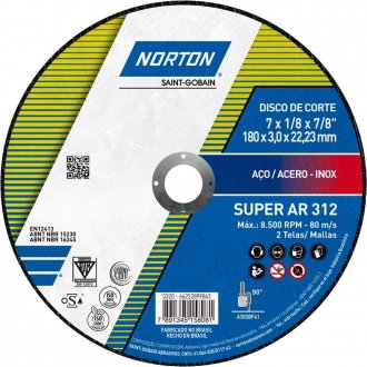 Disco de corte, 180 mm x 3 mm x 22,23 mm, AR 312 NORTON