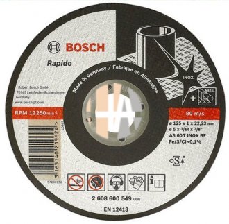 Disco de corte 125 mm x 1 mm x 22,23 mm 2608600549, BOSCH