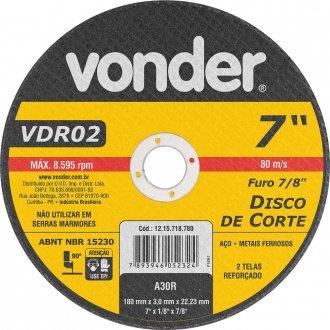 Disco de corte 180 mm x 3 mm x 22,23 mm VDR02, VONDER