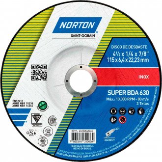 Disco de desbaste 115 mm x 6,4 mm x 22,23 mm, BDA 630 CLEAN, para inox, NORTON