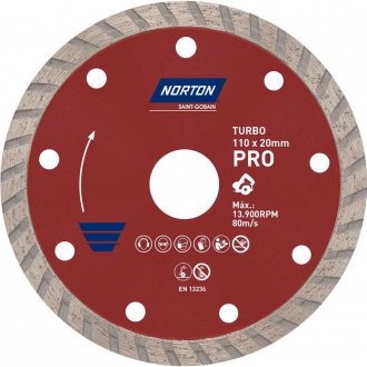 Disco de corte diamantado, 110 mm x 20 mm, turbo, 70184624362 NORTON