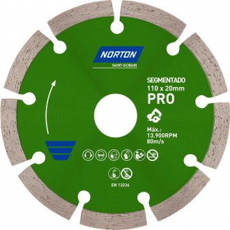 Disco de corte diamantado, 110 mm x 20 mm, segmentado, linha PR�, NORTON