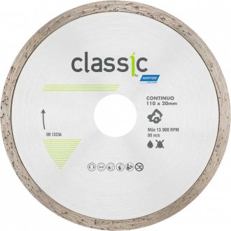 Disco de corte diamantado, 110 mm x 20 mm, cont�nuo, modelo Classic, NORTON