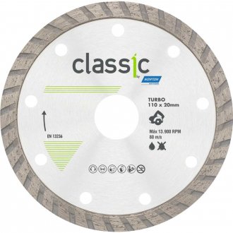 Disco de corte diamantado, 110 mm x 20 mm, turbo, modelo Classic, NORTON