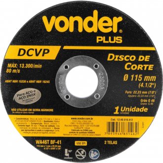 Disco de corte 115 mm x 1 mm x 22,23 mm DCVP, VONDER PLUS