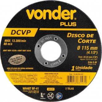 Disco de corte 115 mm x 1,6 mm x 22,23 mm DCVP, VONDER PLUS