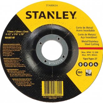 Disco de corte, 114,3 mm x 1,6 mm x 22,2 mm, para metal/inox, STA8063 STANLEY