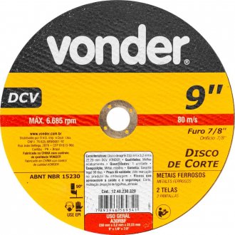 Disco de corte 230 mm x 3,2 mm x 22,23 mm DCV, VONDER