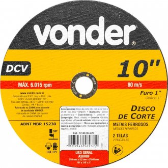 Disco de corte 254 mm x 3,2 mm x 25,40 mm DCV, VONDER
