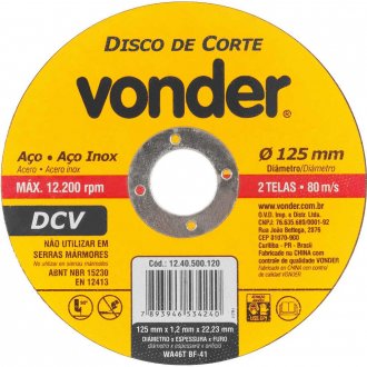 Disco de corte 125 mm x 1,2 mm x 22,23 mm, DCV, VONDER