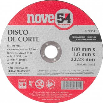 Disco de corte 180 mm x 1,6 mm x 22,23 mm, DCN 954, NOVE54