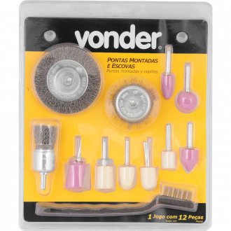 Jogo de pontas montadas e escovas com 12 pe�as, VONDER