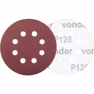 Disco de lixa com costado em pluma 125 mm, gr�o 120, com  8 furos, embalagem com 10 pe�as, VONDER