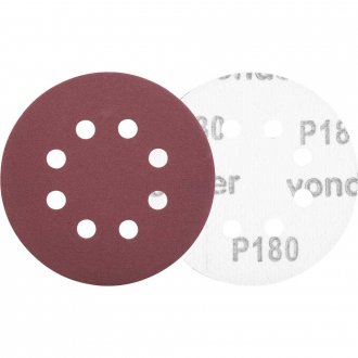Disco de lixa com costado em pluma 125 mm, gr�o 180, com  8 furos, embalagem com 10 pe�as, VONDER