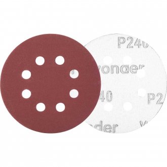 Disco de lixa com costado em pluma 125 mm, gr�o 240, com  8 furos, embalagem com 10 pe�as, VONDER