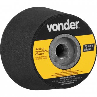 Rebolo tipo copo, c�nico, 75 mm x 50 mm rosca M14, gr�o 60, VONDER