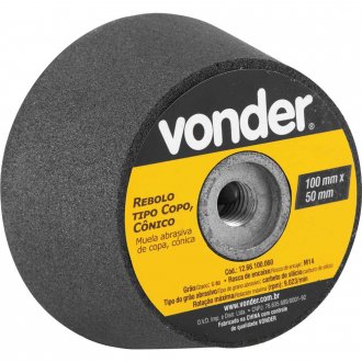 Rebolo tipo copo, c�nico, 100 mm x 50 mm rosca M14, gr�o 80, VONDER
