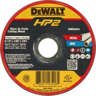 Disco de corte 115 mm x 1 mm x 22,23 mm, DW84401 HP2 DEWALT