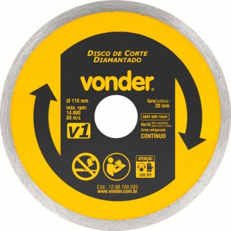 Disco de corte diamantado, 110 mm x 20 mm, anel cont�nuo, V1, VONDER