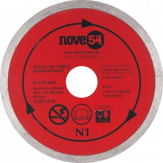 Disco de corte diamantado, 105 mm x 20 mm, cont�nuo, N1, NOVE54