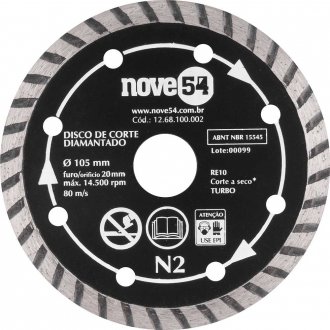 Disco de corte diamantado, 105 mm x 20 mm, turbo, N2, NOVE54