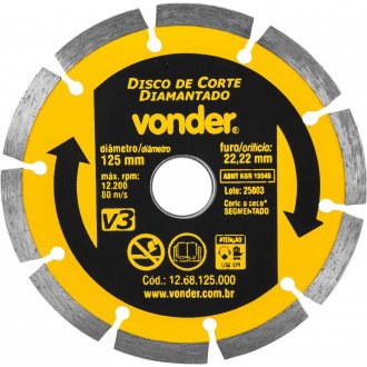 Disco de corte diamantado, 125 mm x 22,2 mm, segmentado, V3, VONDER