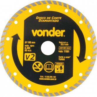 Disco de corte diamantado, 180 mm x 25,4 mm, turbo, V2, VONDER
