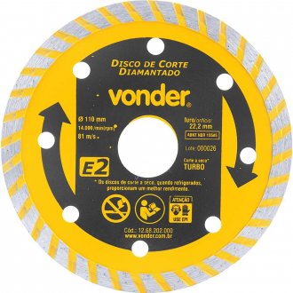 Disco de corte diamantado, 110 mm x 22,2 mm, turbo, E2, VONDER