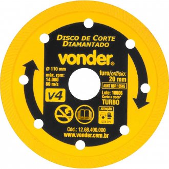 Disco de corte diamantado, 110 mm x 20 mm, turbo, V4, VONDER