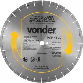 Disco diamantado 450 mm, para asfalto e concreto, segmentado, DCV 4500 VONDER