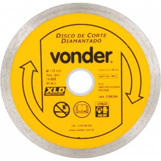 Disco de corte diamantado, 110 mm x 20 mm, cont�nuo, para porcelanato, XLD VONDER