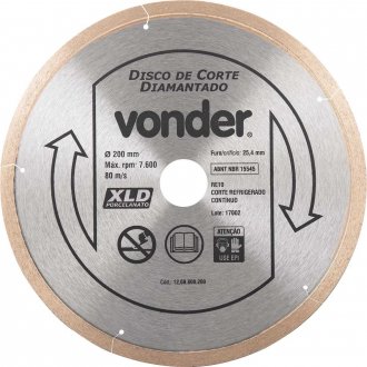 Disco de corte diamantado, 200 mm x 25,4 mm, cont�nuo, para porcelanato, XLD VONDER