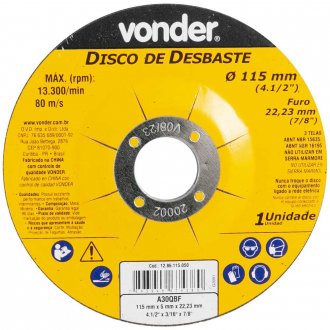 Disco de desbaste 115,0 mm x 5,0 mm x 22,23 mm, DBV, VONDER