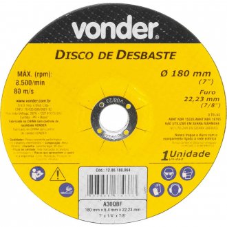 Disco de desbaste 180,0 mm x 6,4 mm x 22,23 mm, DBV, VONDER